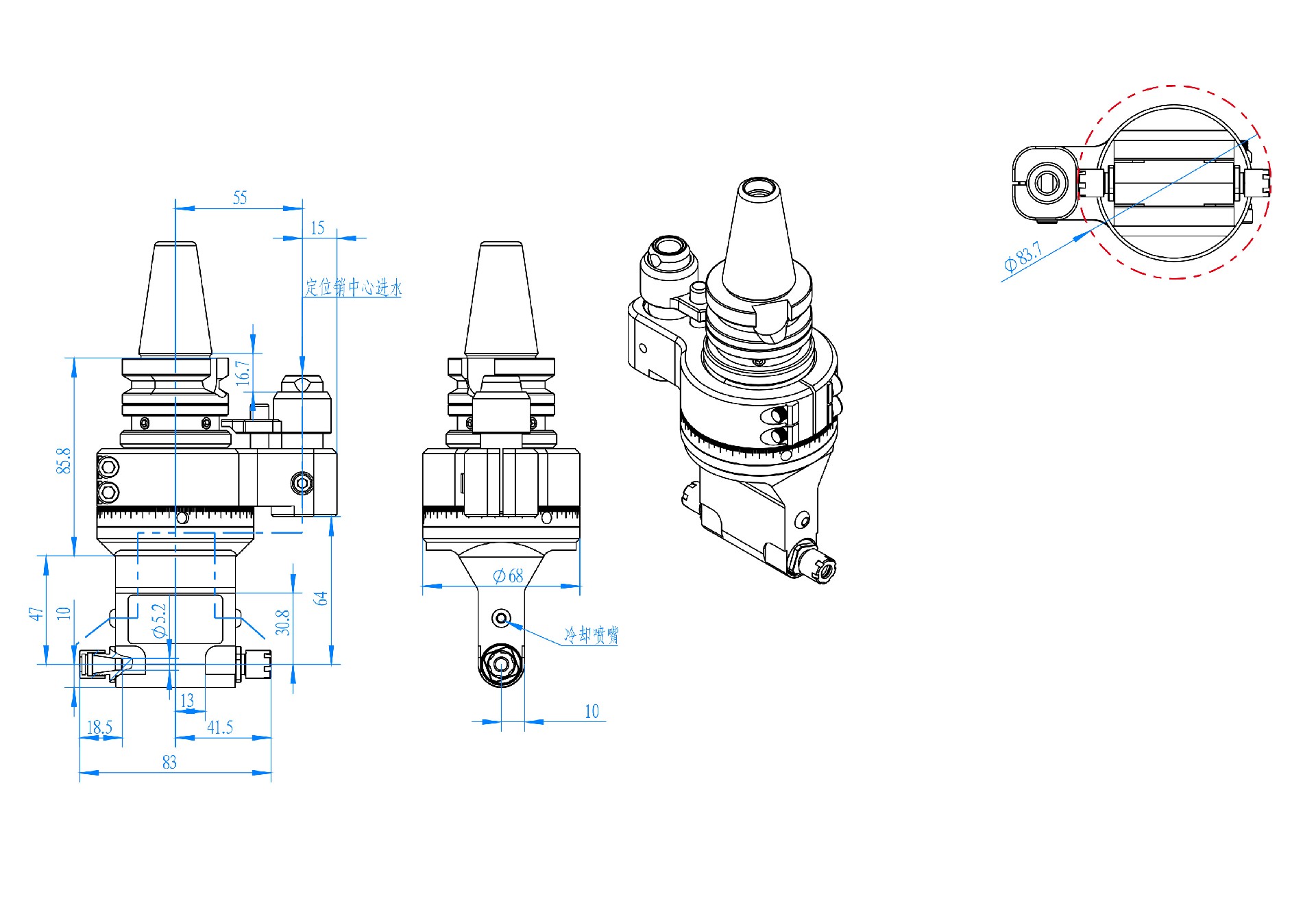 DK90-BT30-D5-2X Two-way output integrated shaft Angle head