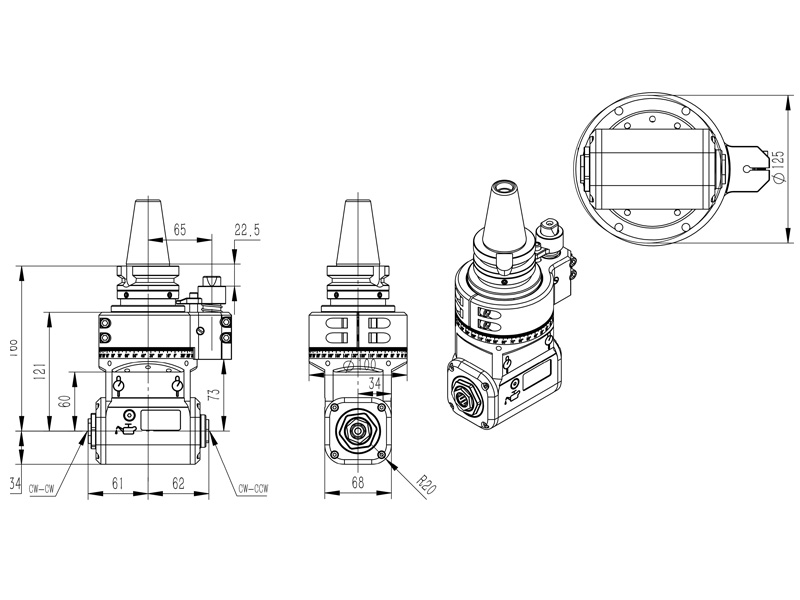 BT40-AER20-2X One shaft Angle head