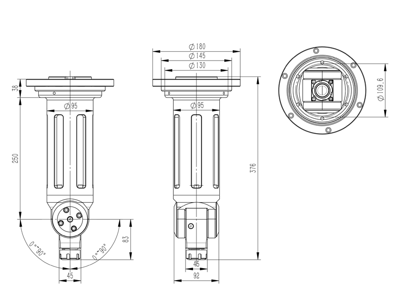 Drawing of the external dimensions of the angle head