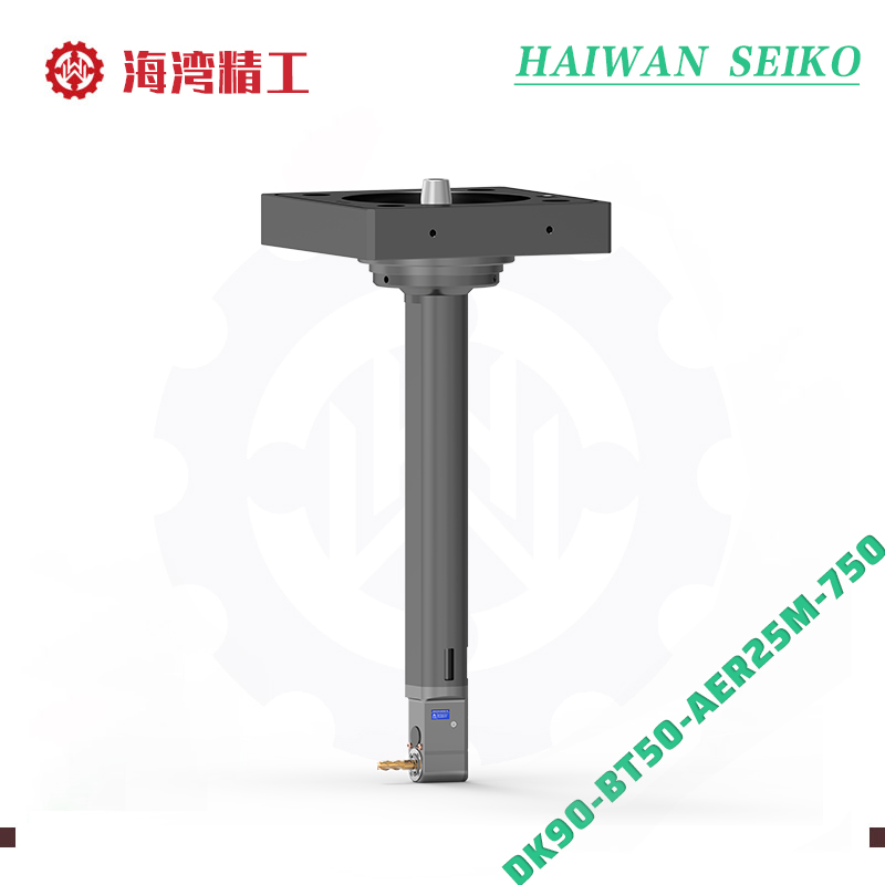 Custom flange-mounted extended 90° angle head, model DK90-BT50-AER25M-750