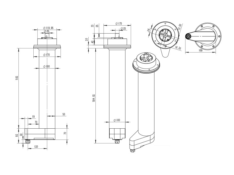 Angle Head Overall Dimensions